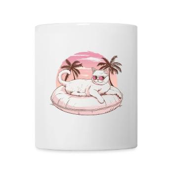 Katze mit Sonnenbrille im pinkem Schwimmreifen - Tasse - Weiß - Vorne
