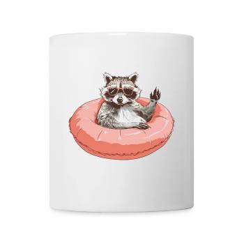 Waschbär mit Sonnebrille um pinken Schwimmreifen - Tasse - Weiß - Vorne