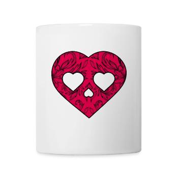 Coeur Tête de mort rouge florale - Mug blanc - blanc - Devant