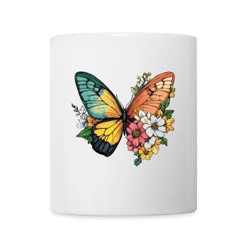 Papillon Fleurs Coloré Coloré Beau Art - Mug blanc - blanc - Devant