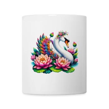 Schwan verziert mit Lotusblüten - Tasse - Weiß - Vorne