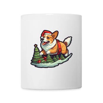 Weihnachten Happy Corgi im Kiefernwald - Tasse - Weiß - Vorne