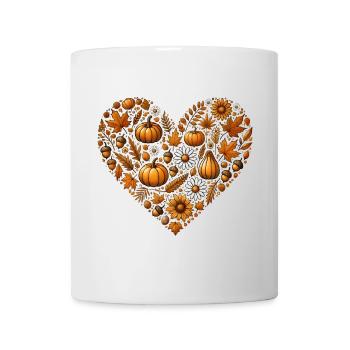 Herz, gefüllt mit Kürbissen,Laub,Nüsse und Blumen - Tasse - Weiß - Vorne