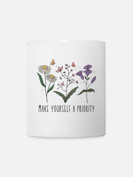 Fleurs sauvages vintage colorées avec Citation - Mug blanc - blanc