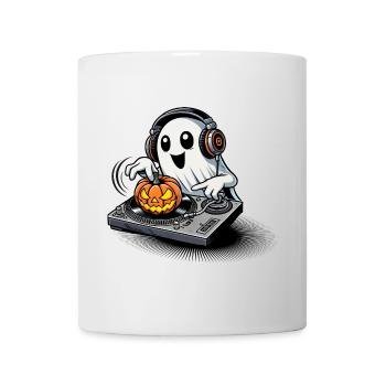 Joyeux fantôme d’Halloween en tant que DJ avec une citrouille - Mug blanc - blanc - Devant