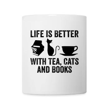 Life is Better With Tea Cats and Books, Cat Lovers - Mug blanc - blanc - Devant