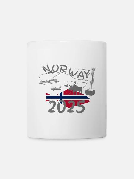 Norwegen 2025 Heilbutt mit Bergen und Elch Angeln - Tasse - Weiß