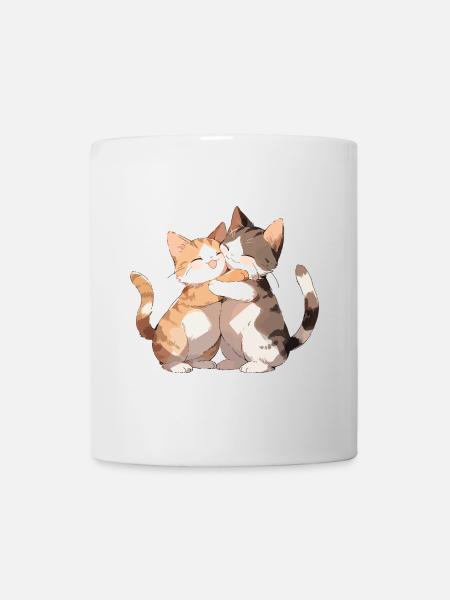 Katzen Liebe Umarmung Kuscheln Herz Süß Niedlich - Tasse - Weiß