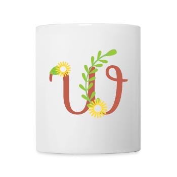 Eleganter Buchstabe 'W' mit Blumen - Tasse - Weiß - Vorne