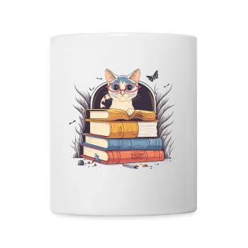 Whimsical Wonders: A Curious Cat and a Tower of Bo - Mug - white - Front
