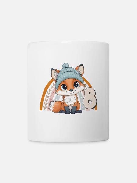 8. Geburtstag Fuchs Regenbogen Süß Niedlich - Tasse - Weiß