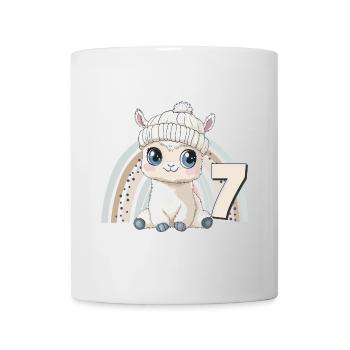 7ème anniversaire Alpaga Lama Arc-en-ciel Mignon Mignon - Mug blanc - blanc - Devant