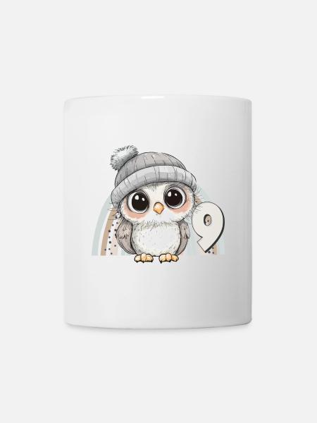 9. Geburtstag Eule Regenbogen Süß Niedlich - Tasse - Weiß