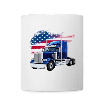 US LKW-Mit Amerika Flagge - Fahrer/Trucker - Tasse - Weiß - Vorne