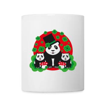 Panda Familie mit Kleeblätter - Tasse - Weiß - Vorne