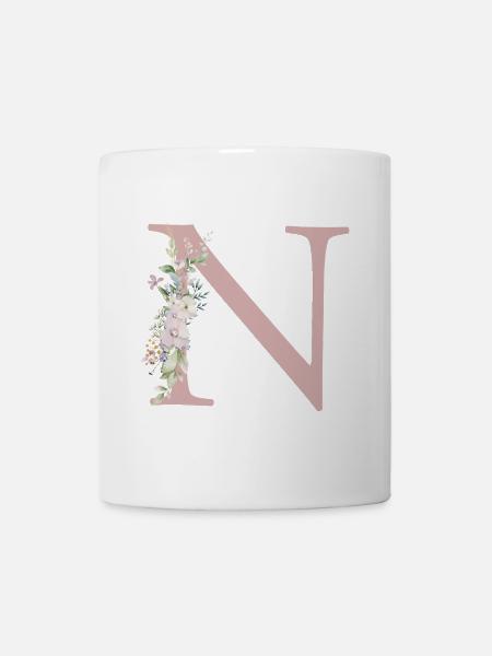 N Monogramm, Floral, personalisierbar - Tasse - Weiß