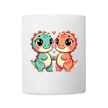 Two Cute Dinosaur Friends Holding Hands - Tasse - Weiß - Vorne