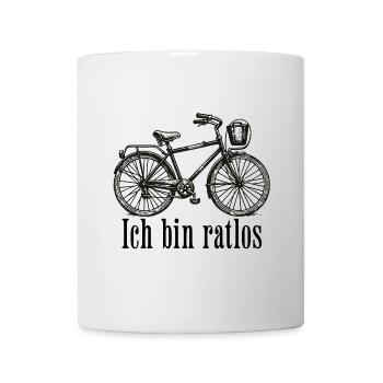 „Ich bin ratlos“ – Vintage Fahrrad Illustration - Tasse - Weiß - Vorne