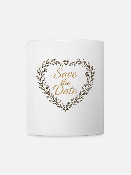 Save the Date Herz mit Diamant – Hochzeit 2025 - Tasse - Weiß