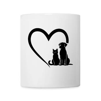 Dog Puppy and Baby Cat Heart, Animal Dog Cat Heart - Mug - white - Front