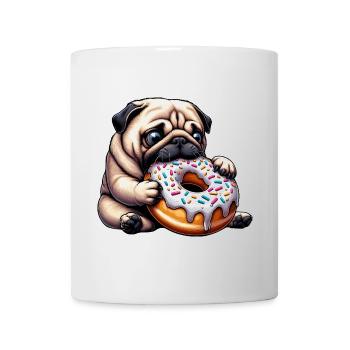 Cute Pug with Donut Cartoon Funny Snacking - Mug - white - Front