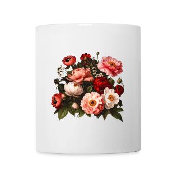 Bouquet of flowers, peonies, poppies, vintage, flower - Mug - white - Front