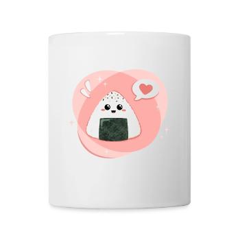 Onigiri kawaii en rose, rose avec cœur - Mug blanc - blanc - Devant