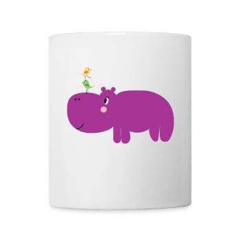 Nilpferd mit Vogelbande auf der Nase - niedlich - Tasse - Weiß - Vorne