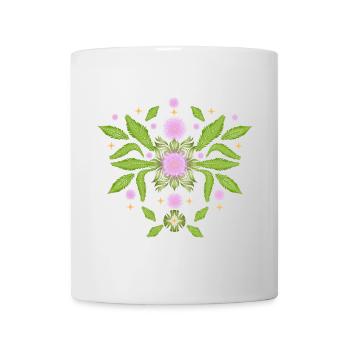 Fleurs de mimosa avec ornement de feuilles en filigrane - Mug blanc - blanc - Devant