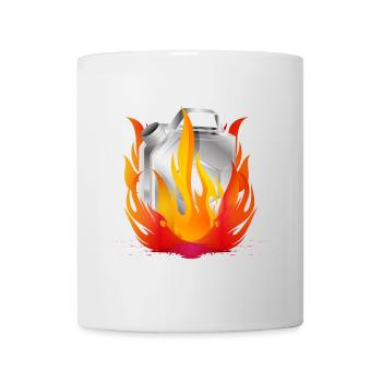Brennender Chrom-Benzinkanister im Retro-Stil - Tasse - Weiß - Vorne