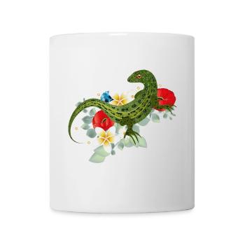 Grüne Eidechse auf Blumen botanisches Motiv - Tasse - Weiß - Vorne