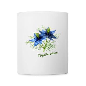 Nigella sativa - botanische Illustration - Tasse - Weiß - Vorne