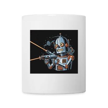 Retro Sci-Fi Robot with Laser Weapon - Mug - white - Front