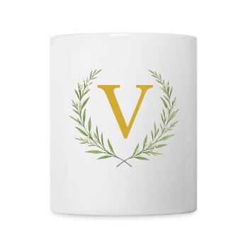 V Monogram, Eucalyptus Wreath, Personalizable - Mug - white - Front