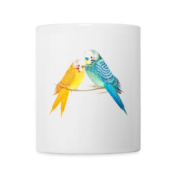 Deux perruches sur une branche aux couleurs pastel - Mug blanc - blanc - Devant
