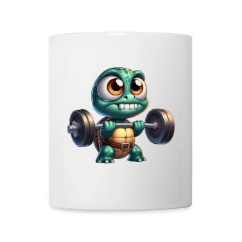 Cool tortue haltère haltérophile dessin animé - Mug blanc - blanc - Devant