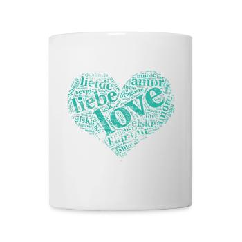 Mintgrünes Herz - "Liebe" in vielen Sprachen - Tasse - Weiß - Vorne