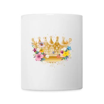 goldene Krone mit Blumen - Tasse - Weiß - Vorne