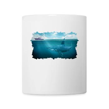Great White Shark Below Boat Under Water Megalodon - Tasse - Weiß - Vorne