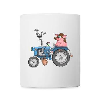 Ulkiges Schwein auf Traktor - Tasse - Weiß - Vorne