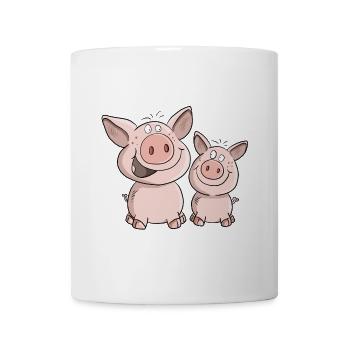 Two Little Pigs In Happiness I Cartoon Pigs - Mug - white - Front