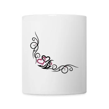 Zwei Herzen mit Tribal Tattoo Ornament - Tasse - Weiß - Vorne