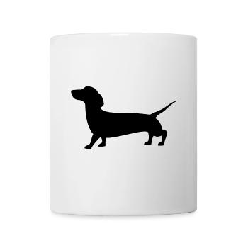 Schwarze Silhouette eines Wursthundes - Für Dackel - Tasse - Weiß - Vorne