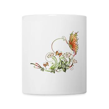 Schmetterlinge mit floralen Elementen - Tasse - Weiß - Vorne