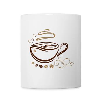 Coffee Cup with coffee beans and hearts. - Mug - white - Front