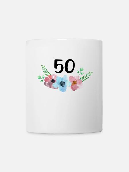 Fleurs avec numéro pour le 50e anniversaire de mariage doré - Mug blanc - blanc