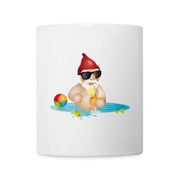 Nain de jardin dans la piscine ou la mer et boisson - Mug blanc - blanc - Devant
