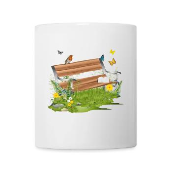 schöne Sitzbank am Waldrand lädt zum verweilen ein - Tasse - Weiß - Vorne