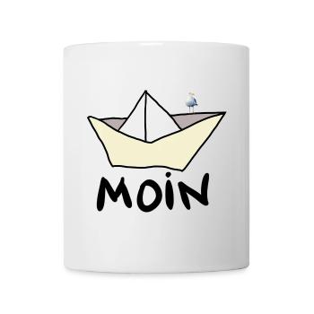 Papierboot am Strand mit Möwe - Tasse - Weiß - Vorne