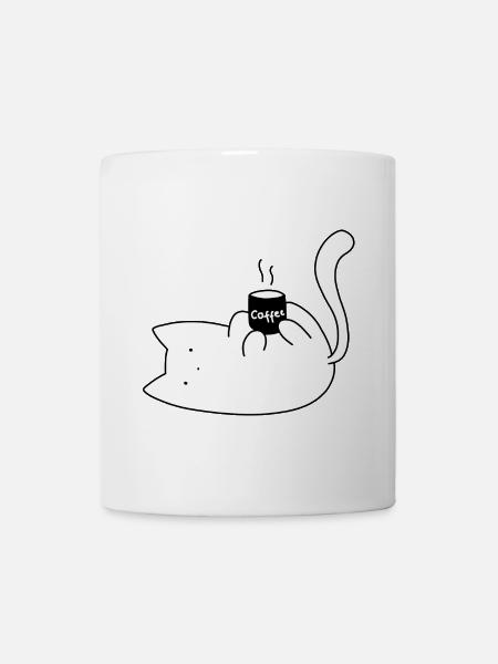 Cat Holding a Coffee Mug - Sticker - Mug - white